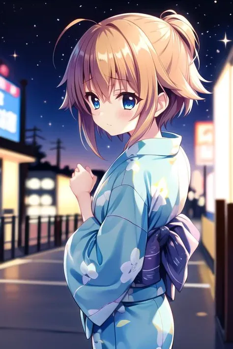 masterpiece, best quality, 1girl, shikimiya mana\(re:stage!\), ahoge, short hair, orange hair, blue eyes, yukata, <lora:shikimiya mana V2.3-000016:0.8>
