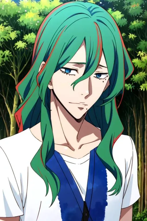 (best quality:1.1), (masterpiece:1.4), photorealistic, , upper body, depth of field, (watercolor illustration, soft pastel colors:1.1), , 1boy, solo, male focus, <lora:yuusuke_makishima:0.78>, yuusuke_makishima, green hair, blue eyes, , , ,