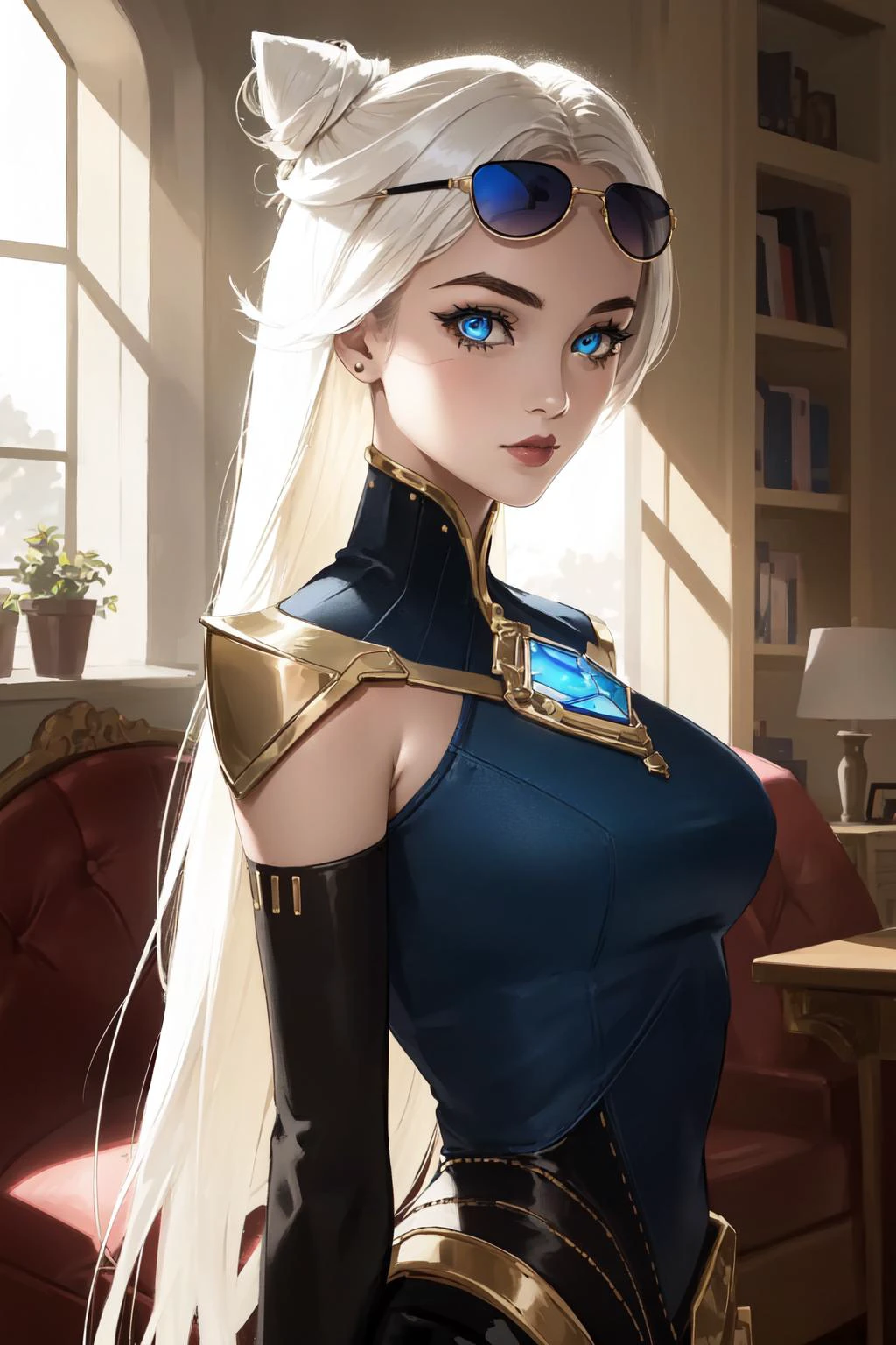 (masterpiece, best quality), intricate details,
1girl, <lora:camille3in1V2:0.8> camille \(league of legends\), arcana camille, bodysuit, white hair, single hair bun
<lora:Prop_Sunglasses_v1:0.8> Sunglasses, Aviators,