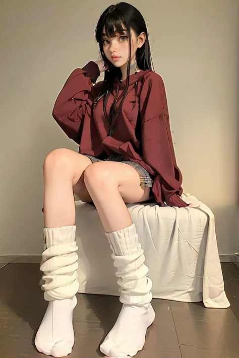 (masterpiece, best quality), 1girl, 22 years old, <lora:loose:1> bed sheet, sitting, loose socks,