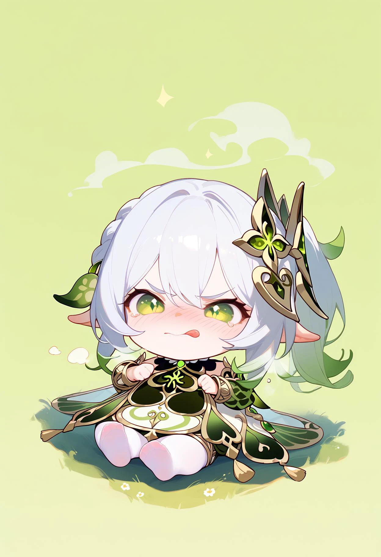 score_9, score_8_up, score_7_up, 1girl, Nahida from Genshin Impact, chibi, full body, angry, green background