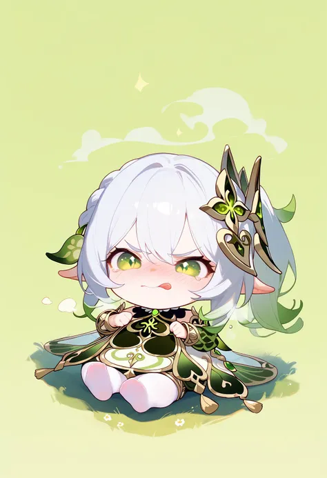 score_9, score_8_up, score_7_up, 1girl, Nahida from Genshin Impact, chibi, full body, angry, green background