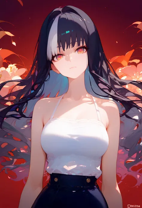 1girl, source_anime, embedding:zPDXL, beautiful woman, (djinn:1.5), fierce red ethereal eyes, mint Cadmium seafoam aesthetic, black hair, silver highlights, wearing a peacoat, irritated, score_9, score_8_up, score_7_up