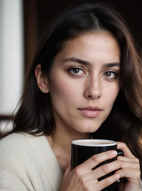 Analog photo, tv_Chastity_Kandepah_MXAI_v2 , wearing a cozy sweater, sitting in a cafe, holding a cup of steaming tea, flirty expression,, (((Ultra-HD-details, Ultra-HD-detailed, Ultra-HD-realistic, Ultra-HD-photo-same-realistic-quality-details))), 8k uhd, dslr, soft lighting, high quality, film grain, Fujifilm XT3