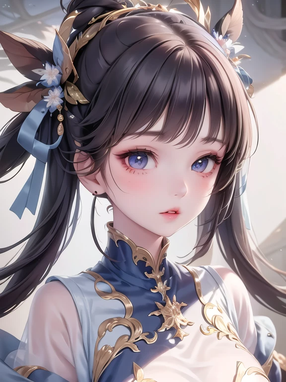 a girl portrait, detailed intricate, eyelashes, parted lips, <lora:25D_halfBody:1>,