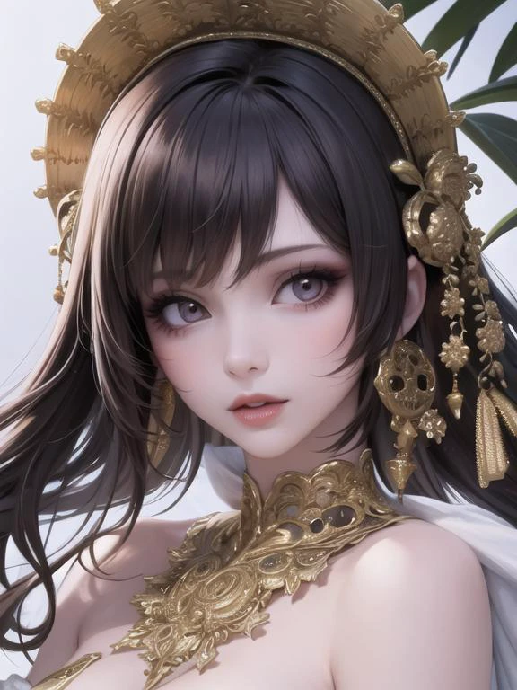 a girl portrait at Jungle, detailed intricate, lips, eyelashes, <lora:noobLeyon_v1:1>