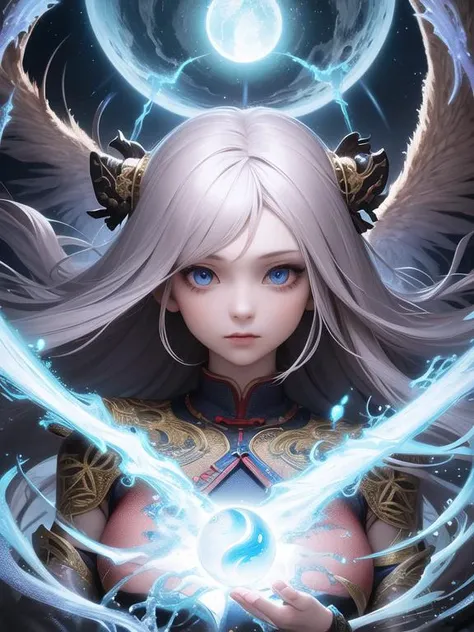 a girl, game concept art, epic, hyper detailed intricate, mana orb, wuxia, thunder floating, portrait