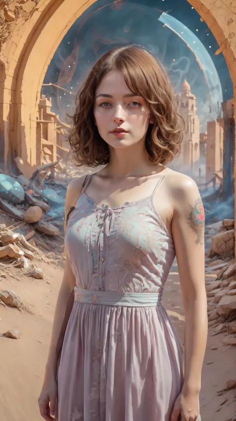 full body,from everywhere,(style of richard deacon), formal wear android,1girl,a beautiful girl in a colourful dress with colourful intricate tattoos surrounded by colourful patterns,(Luminous burning hair:1.2), realistic fantasy, extremely detailed and beautiful , 8 k resolution, <lyco:gpts4 lite dreamwave_278580:1.0>