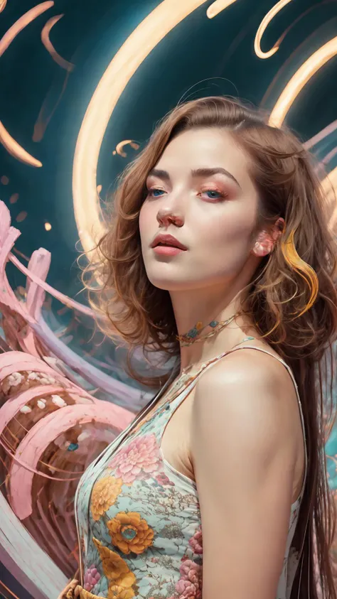 full body,from everywhere,(style of richard deacon), formal wear android,1girl,a beautiful girl in a colourful dress with colourful intricate tattoos surrounded by colourful patterns,(Luminous burning hair:1.2), realistic fantasy, extremely detailed and beautiful , 8 k resolution, <lyco:gpts4 lite dreamwave_278580:1.0>