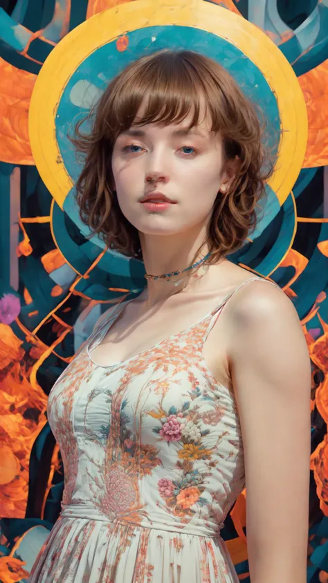 full body,from everywhere,(style of richard deacon), formal wear android,1girl,a beautiful girl in a colourful dress with colourful intricate tattoos surrounded by colourful patterns,(Luminous burning hair:1.2), realistic fantasy, extremely detailed and beautiful , 8 k resolution, <lyco:gpts4 lite dreamwave_278580:1.0>