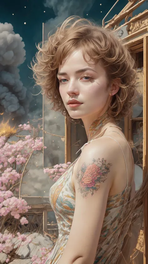 full body,from everywhere,(style of richard deacon), formal wear android,1girl,a beautiful girl in a colourful dress with colourful intricate tattoos surrounded by colourful patterns,(Luminous burning hair:1.2), realistic fantasy, extremely detailed and beautiful , 8 k resolution, <lyco:gpts4 lite dreamwave_278580:1.0>