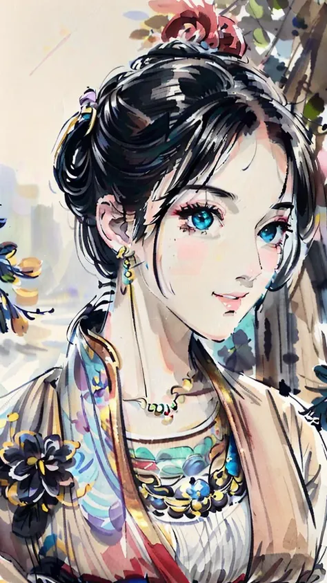 traditional chinese ink painting<lora:Moxin_10:0.7>,flower,butterfly, grass,dawn,near the lake,waterfall, trees,
shukezouma<lora:Shukezouma-1.1:0.3>,Nova,1girl.solo,wearing hanfu, more cloth,breasts,sexy attire, perfect body, jewelry and necklace,[((correct fingers,beautiful hands))], earrings,happy, grin, (blush|cute and playful|adorable|skinny|thick bangs|beauty|twintail|short hair|hair bun,),
[(full body,from everywhere,from below)],
(ultra high res,photorealistic,realistic,best quality,photo-realistic), (high detailed skin,visible pores),(real person,photograph),realistic,, (8k, raw photo, best quality, masterpiece),photon mapping, radiosity, physically-based rendering,automatic white balance,watery eyes, (looking at viewer),(irises and pupils are rounded,the pupil reflects the surroundings,eyes are not the same size),