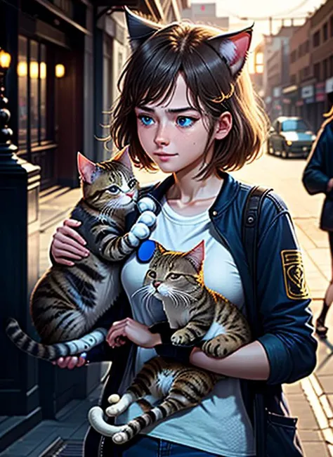 intricate details,((cinematic light)),
1girl play with pets on the street,
BREAK
Nova,solo,a \(girl\) with white t-shirt,
BREAK
pets \(1cat and 1dog\),