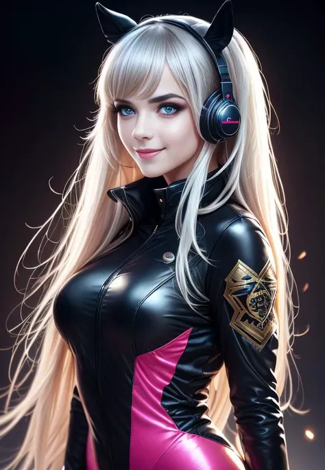nova<lora:Nova-000003:0.6>,1girl, falling, animal ears, bangs, blush, camouflage armor, closed mouth, fake animal ears, gloves, headphones, headset, horse ears, impossible clothes, jacket, large breasts, long hair, long sleeves, looking at viewer, camouflage bodysuit, pink eyes, simple background,smile, solo, body paint, twintails, upper body, very long hair, black background, white gloves, white hair,alice \(nikke\),
[(colorful explosion psychedelic toxic neon paint colors:1.2)::0.15],
(masterpiece:1.4),(best quality:1.4),(shiny skin),realistic