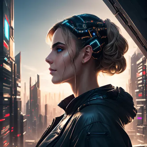 8k portrait of a cyberpunk girl,nova<lora:Nova-000003:0.55>, high quality, masterpiece, digital art, side lighting, detailed background, futuristic city,