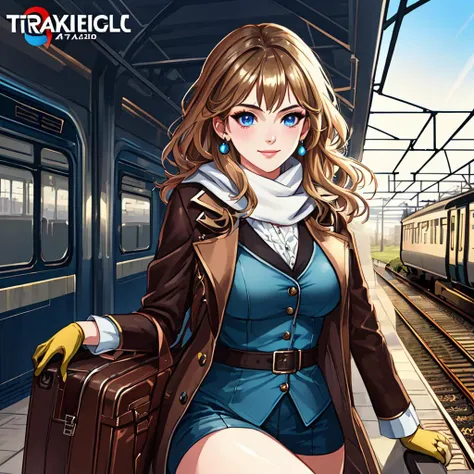 tcg artwork,[trading card game art], realism, perfect rendered face,((best quality)), ((masterpiece)), ((realistic)), (detailed),[hermione granger:minerva mcgonagall:0.5] rim light, vivid, 1girl, in a victorian dress , (((shiny eyes, shiny skin))),detailed face, travelbags, scarf, toned legs, large breasts, elbowlength gloves, train station in background, fog, steam , (detailed) ,((best quality)), ((masterpiece)), ((realistic)), (detailed),pixiv contest winner, absurdres, 15 mm, 15mm, <lora:Nova-000003:0.6>,
