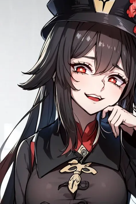 Highly detailed, High Quality, masterpiece, <lora:hutao1:0.9> hutaodef, ((small breasts)), <lora:GesuGao:1> gesugao, gesugao facial expression, sadistic smile, face ultra focus