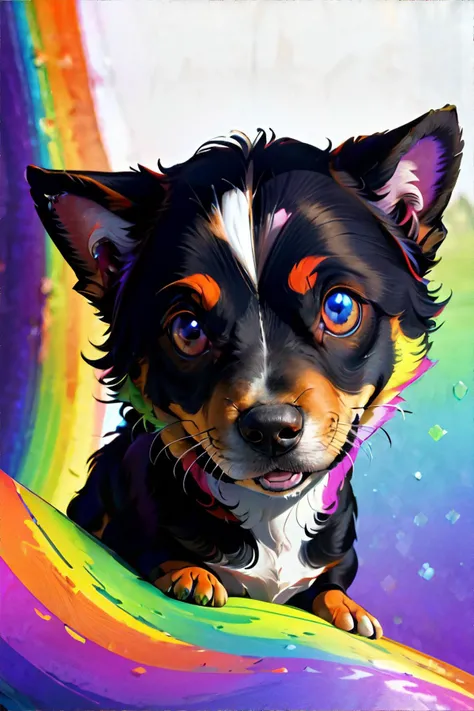 <lora:cosmicrainbow:0.6>, puppy, colorful || fluffy, masterpiece, perfect quality, sharp focus, shallow depth of field, 8k