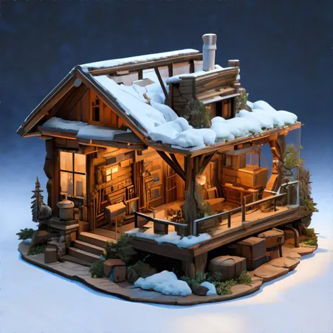 <lora:isometricview:0.7>, isometric view of a rustic cabin interior with a large fireplace, a bearskin rug, and a rocking chair by the window, miniature || masterpiece, 8k, high resolution, shallow depth of field, sharp focus, incredible detail