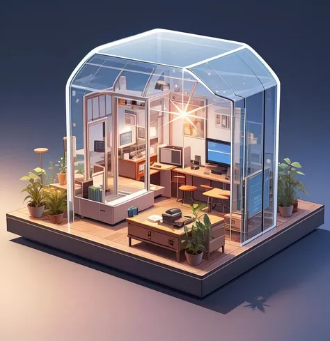 (8k, best quality, masterpiece:1.2), office, high technology, isometricview, highresolution, glass cover, simple background, <lora:isometric view6:0.5>, detailed,