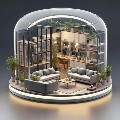 best quality,(masterpiece:1.1),living room,isometric view,high resolution,<lora:isometric view6:0.7>,detailed details,simple background,round light emitting base,