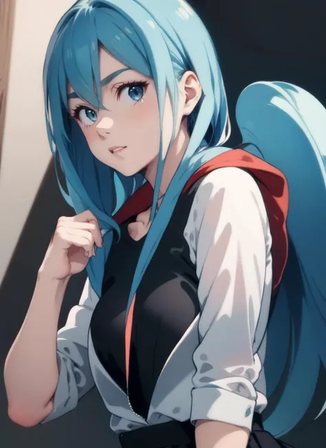 1girl, anime, blue hair, masterpiece, best quality,