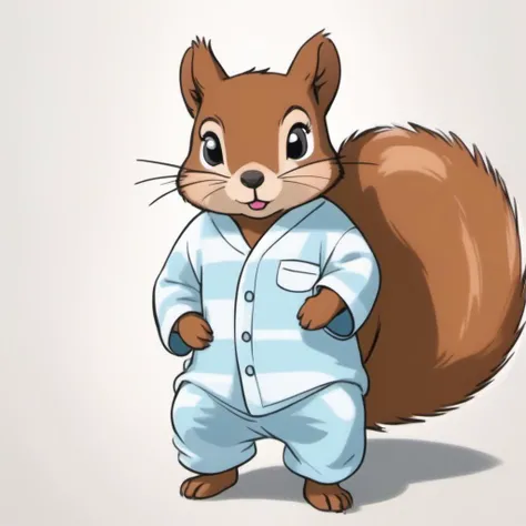 Drawing of a squirrel, wearing pijamas)