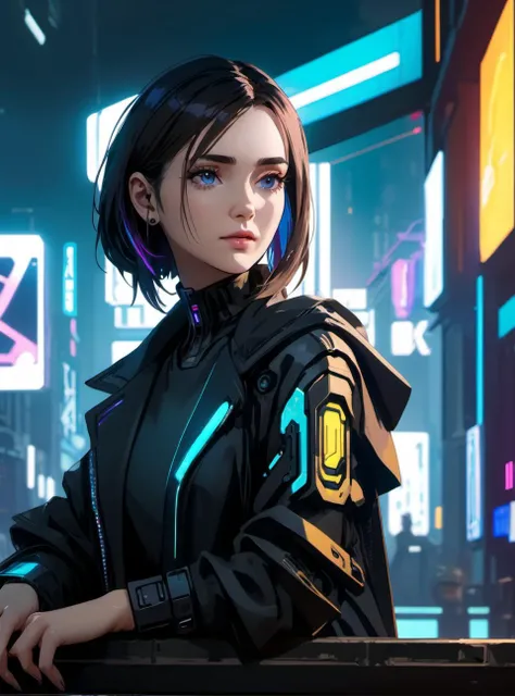 Masterpiece, best quality, uhd, 8k resolution, best light, realistic, detailed background, detailed face, detailed hands, 1girl, elegant girl from cyberpunk world