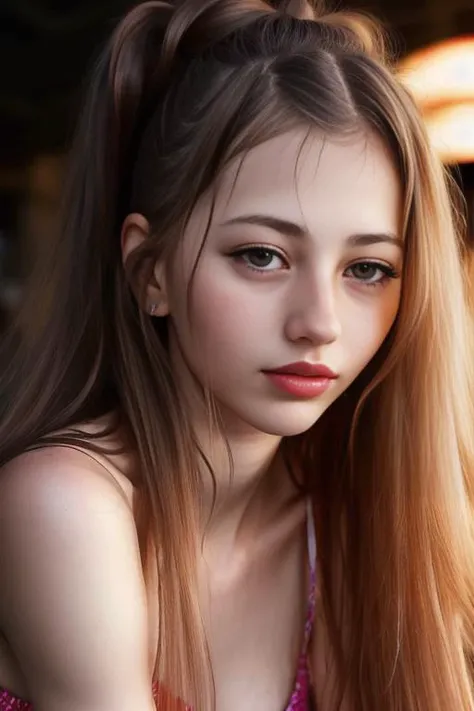 portrait photo of missalice beautiful woman hair updo upsweep nightclub sitting at bar (masterpiece) (best quality) (detailed) (8k) (HDR) (wallpaper) (cinematic lighting) (sharp focus) (intricate)
