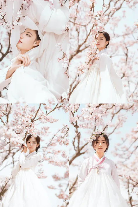 masterpiece,
full shot_photo of a girl in ivory hanbok surrounded Cherry Blossom, at the noon, blue sky background,
well-proportioned figure,
finely detailed skin, sharp focus, cinematic lighting,
4k, high-res, masterpiece, best quality, photorealistic, best quality, masterpiece, realistic, masterpiece_portrait, 4k,
high_quality, hyper_detail, Hasselblad photography, <lora:femaleNobleClassHanbok_v06:0.8>