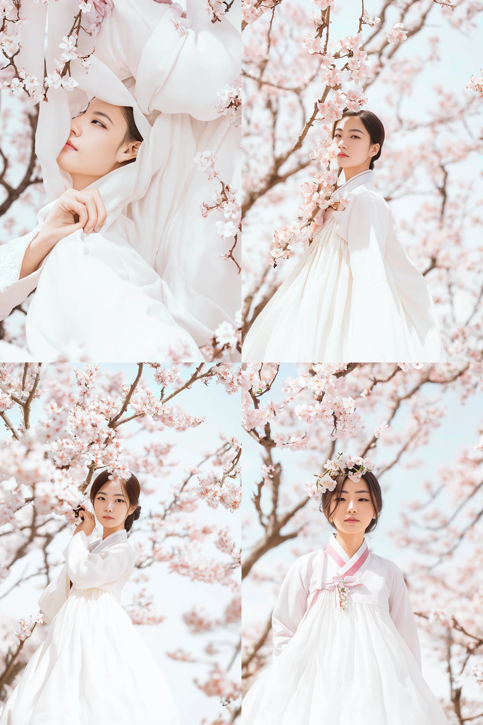 masterpiece,
full shot_photo of a girl in ivory hanbok surrounded Cherry Blossom, at the noon, blue sky background,
well-proportioned figure,
finely detailed skin, sharp focus, cinematic lighting,
4k, high-res, masterpiece, best quality, photorealistic, best quality, masterpiece, realistic, masterpiece_portrait, 4k,
high_quality, hyper_detail, Hasselblad photography, <lora:femaleNobleClassHanbok_v06:0.8>