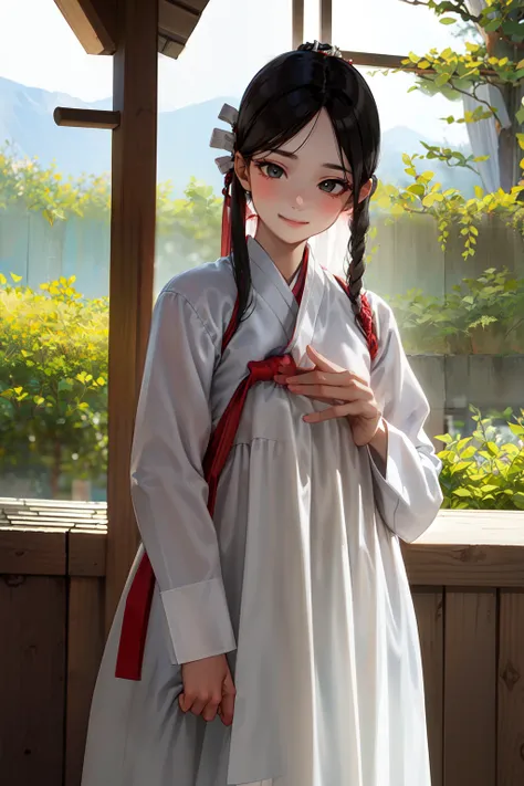 1girl, hanbok, upper body, facedetail:1.2, <lora:hanbok_w_v6:0.8>