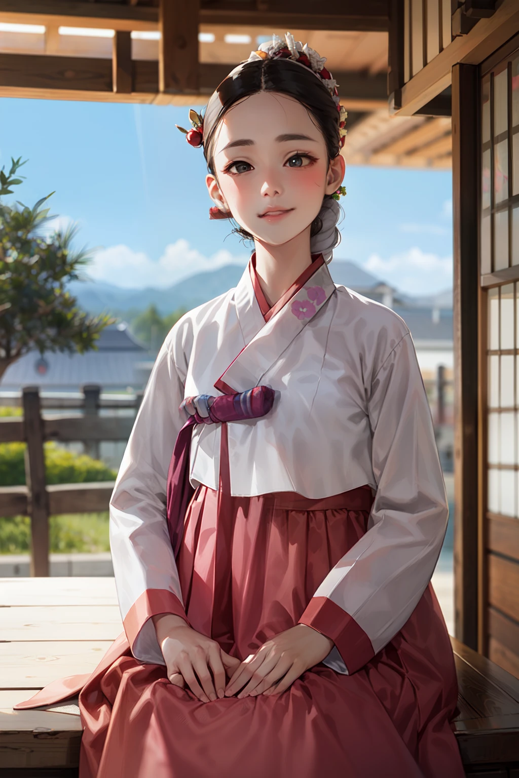 1girl, hanbok, upper body, facedetail:1.2, <lora:hanbok_w_v6:0.8>