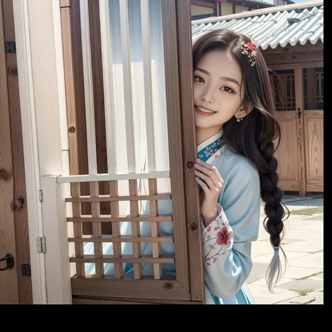 raw photo, ultra realistic,
(1girl) is behind of wood window and wearing hanbok, korean clothes, Best photo pose,
hibiscus flower blossoms,
(studio lighting), (nice hands, perfect hands), face highlight, beautiful face, beautiful eyes, big eyes, grin, black hair, braid,
(upper body), ((looking at viewer)),
(masterpiece, 8k uhd, HDR, extreme detailed, intricate details, best quality, professional, vivid colors),
<lora:GoodHands-beta2:1>