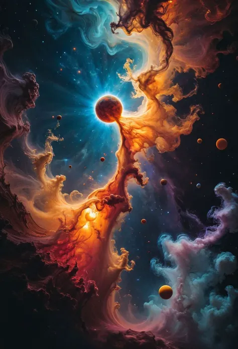 colorful sketch by herg, Capture the mesmerizing dance of cosmic creation within a infinit lava lamp-inspired galaxy. Witness the swirling liquid sun's core, reminiscent of molten wax, as it spins and absorbs our solar system's planets. Share the enchantment of this celestial spectacle frozen in time.
very detailed, HD,, deep blacks, high contrast, atmospheric haze, Film grain, cinematic film still, shallow depth of field, highly detailed, moody, epic, OverallDetail, 2000s vintage RAW photo, photorealistic, color graded cinematic, atmospheric lighting, imperfections, natural, shallow dof