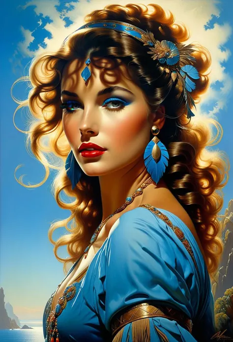 32k hires best quality, ((masterpiece)), ((best quality)), ((detailed)), ((Captivating)), (Stunning), (Mind-blowing), Landscape, Archipelago, Island Chain, Archipelagic, Oil painting, Canvas painting, Oil on canvas, Focal point light, Feature lighting, Accentuated glow, Reduced reflections, Blue sky enhancement