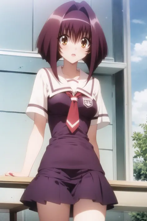 karin, 1girl, solo, school_uniform, schooluniform, shoulder length hair, <lora:karin_multimerge_64:1>