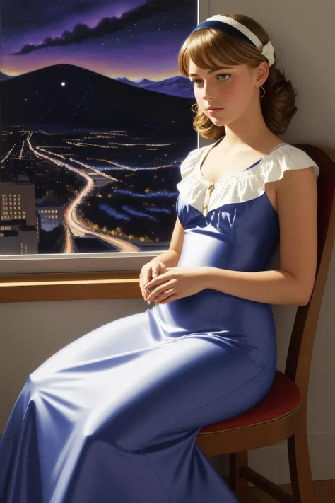 1girl, epic Airbrush painting, stylized, Dutch angle shot of a ("Can't stop the feeling.":1.3) , it is very Brilliant and Exhausted, from inside of a Emotionally Charged Apartment, Violet space and Earth in background, at Blue hour, in focus, Ultrarealistic, Fantasy, Cartooncore, side lit, 35mm, Colorless, Navy Blue mist, delicate, extremely hyper aesthetic, most beautiful artwork in the world, (stylized by Emily Carr:1.3) , (Harold Harvey:1.1) , (Alex Alemany:1.1) , beauty