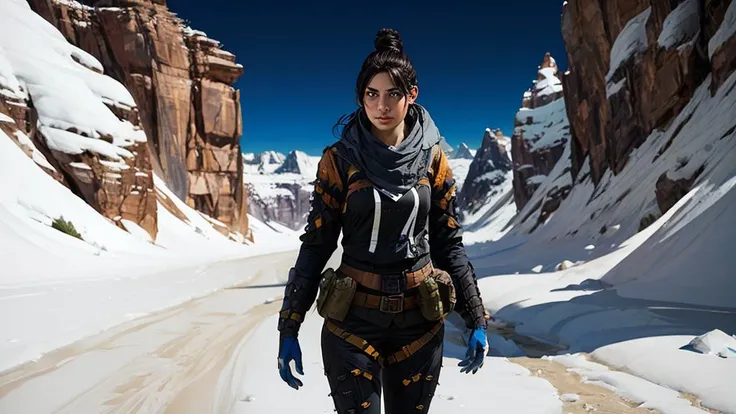 8k, beautiful girl wearing wraithdefault bodysuit, wraithdefault hairstyle, ((night)), intricate, elegant, highly detailed, majestic, digital photography, art by artgerm and ruan jia and greg rutkowski surreal painting, pale white eyes, full body, kings canyon background, (masterpiece, sidelighting, finely detailed beautiful eyes: 1.2), hdr, <lora:more_details:0.36>, <lora:epiNoiseoffset_v2:1.5>  <lora:wraithloratwo:0.8>
