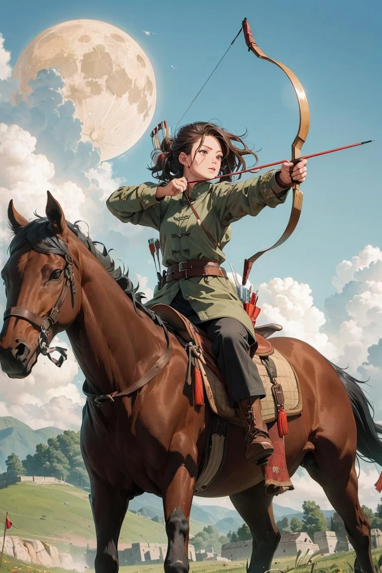 1girl, mounted archery, archery, horseback riding , horse, fire, ((moon night)), masterpiece, best quality, 8k, outdoors, Ancient Chinese fortresses background, city walls, grass, snow,(late night),
Bloody battleground, crumbling ruins, scattered weapons, fallen soldiers, war-torn landscape, echoes of conflict, ancient battleground, battle-scarred terrain, war remnants, historical battleground, remnants of war,
bow \(weapon\), arrow (projectile), drawing bow, aiming, holding weapon, holding bow (weapon), holding