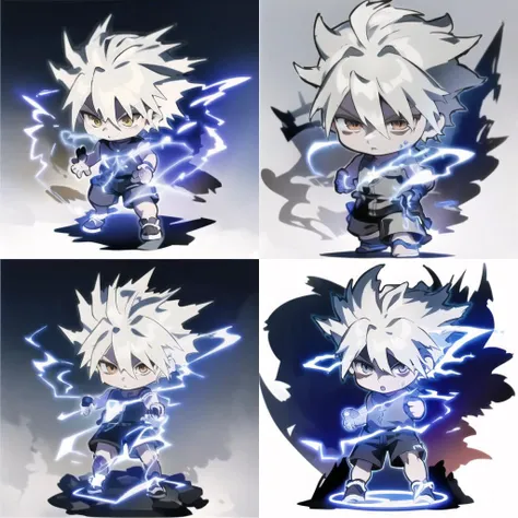 1boy, chibi, lightning, black_shorts, white_hair, whole_body, white_background, simple_background, thick_outlines, blonde_hair, solo, standing,<lora:genchibi:0.85>, <lora:godspeed:0.9>