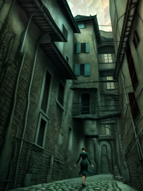 a woman standing in a narrow alley,
(masterpiece), realistic,
Photographic Realism,
Intricate High Details,
3d rendering, octane rendering,<hypernet:m1sc4tonic-2250:.8>,