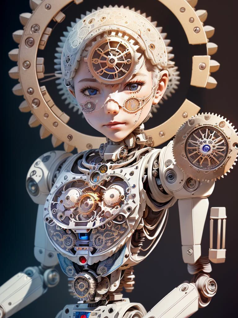 young girl, (intricate moon:1.1), (sweaty breasts:1.1),
(fine detailed intricate clockwork gears and robotic parts and tattered leather scraps overall:1.5), gears inside skull, (porcelain cyborg head:1.1),
platinum blond hair, cowboy shot, perfect arms, perfect body,
cowboy shot, (small breasts:1.5),
nice hands, perfect hands,
hyperdetailed painting, 4k resolution,
Soft Lighting, Photographic Realism,
<lora:GoodHands-vanilla:1>