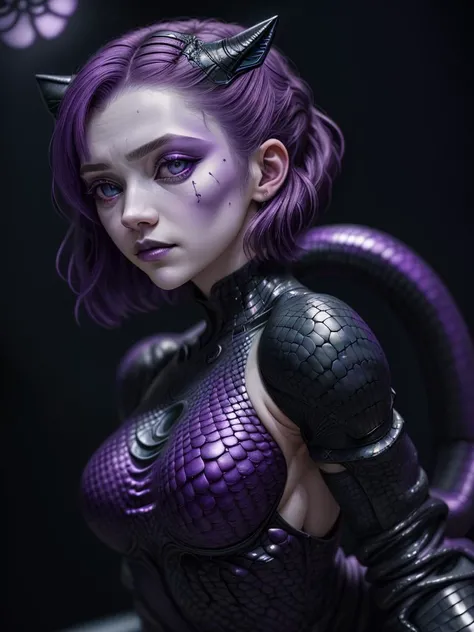 ultra detailed abstract photography of a cute pale draconian MaeveAI, portrait, (masterpiece), realistic, cinematic light, (beautiful purple cat eyes:1.3), perfect anatomy,dragon horns,
night sky moonlight, starry background,
(blackish scaly skin:1.3),black lips, black eye shadow,
hyperdetailed painting, luminism, 4k resolution,
Soft Lighting, Photographic Realism,
3d rendering, octane rendering, <lora:MaeveAI:1> MaeveAI,