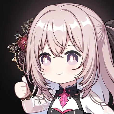 (best quality, masterpiece), <lora:aprob:0.8> aprob, (1girl, solo, smile, chibi, upper body, closed mouth, thumbs up, looking at viewer, white pupils), (simple background)