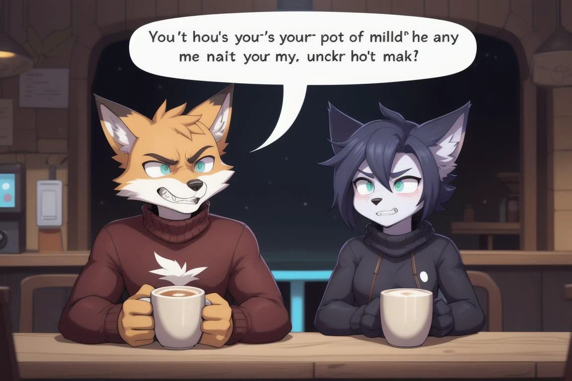 1boy, 1girl, fox_girl, fixed_grin, gritted teeth, eyes_staring_into_the_middle_distance, sweater, latte, twitching, tired_eyes, holding_back_anger, urge_to_kill_rising,
earlier: "Please go out with my brother. He'll talk about League of Legends most of the time, but he really needs a win. Please? You're my best friend. It'll mean so much to him."
Him: "Yeah! So the latest patch totally fucked my main! Like, what? How is that even balance?! They've had it out for me ever since I pwned one of their admins in a 3v3!"
Her (dying_inside): ". . . Uh-Huh."