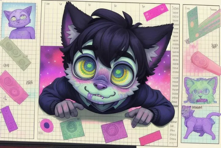 1boy, tiny_cute_kitten_boy, schoolboy, looking_into_middle_distance, slack_jaw, gigantic_pupils, psychadelic art, from above,
"Little Jeffery licked every stamp on the blotter sheet of acid, so I think he's feeling it."