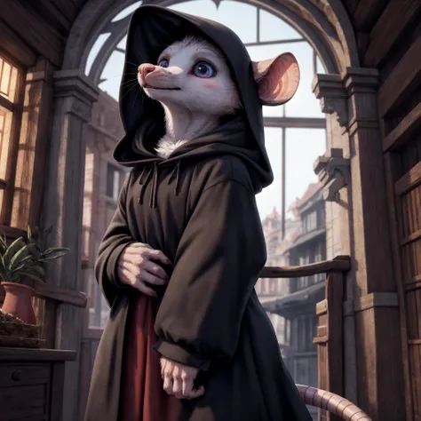 UHD 8k, HDR+, cute female [rat], intricately detailed, hood