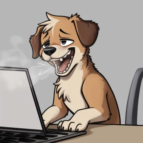 On the internet nobody knows you're a dog, <lora:WheezeMemeTemplate:0.5> wheeze, open mouth, wheeze meme