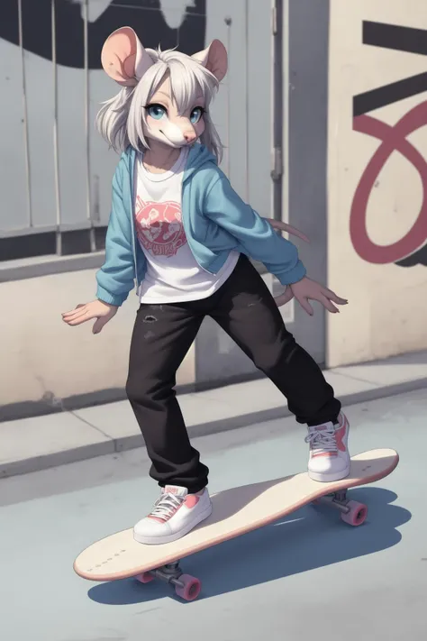 cute skater chick rat, [tail], skateboard